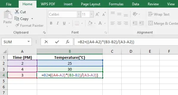 Entering the interpolation formula Image