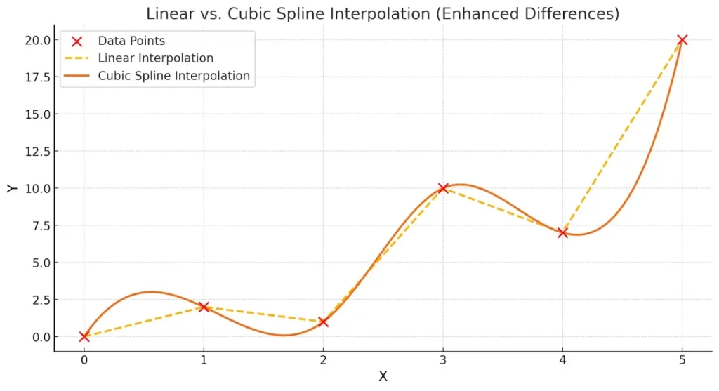 Linear vs Cubic Spline Interpolation Image